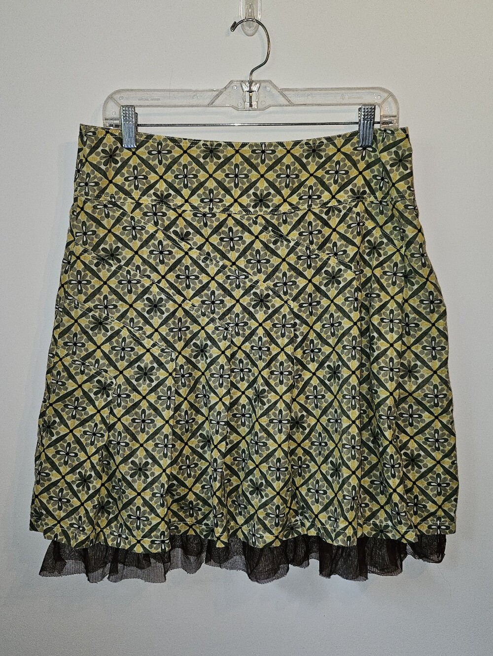 Industry Y2K Yellow and Brown Floral Pattern Midi Skirt Size Medium